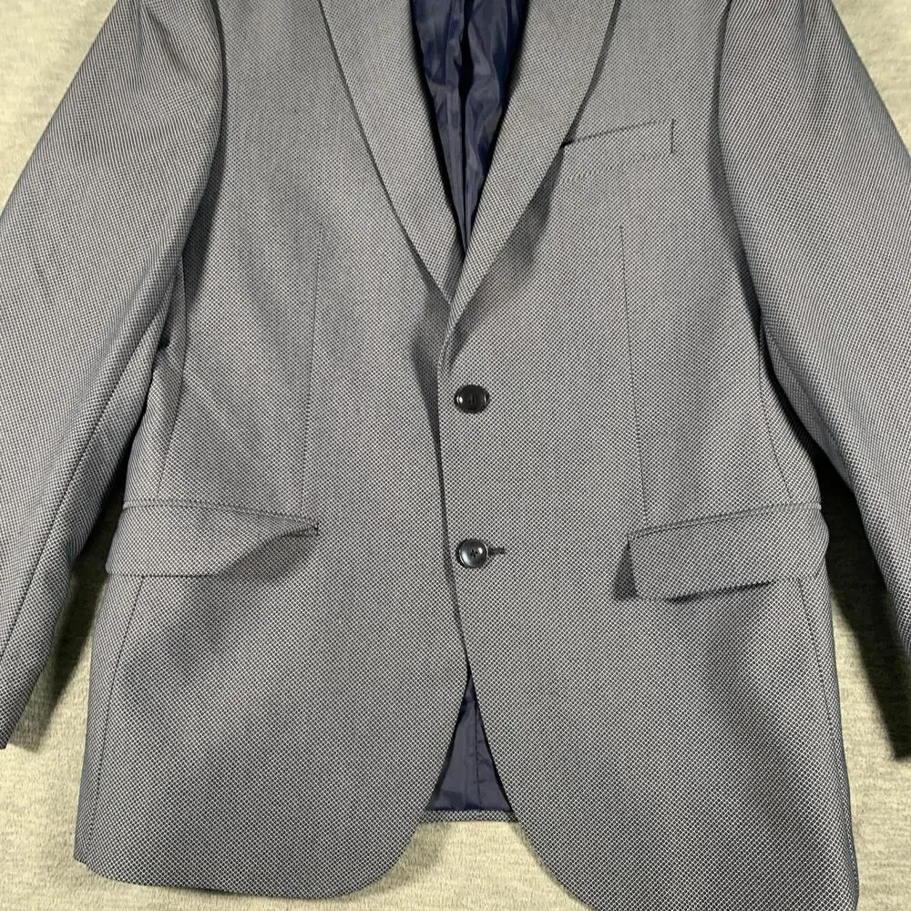 Zara Man Suit Jacket Mens 42 Blue Geometric Slim Fit 2 Button Blazer Notch Lapel